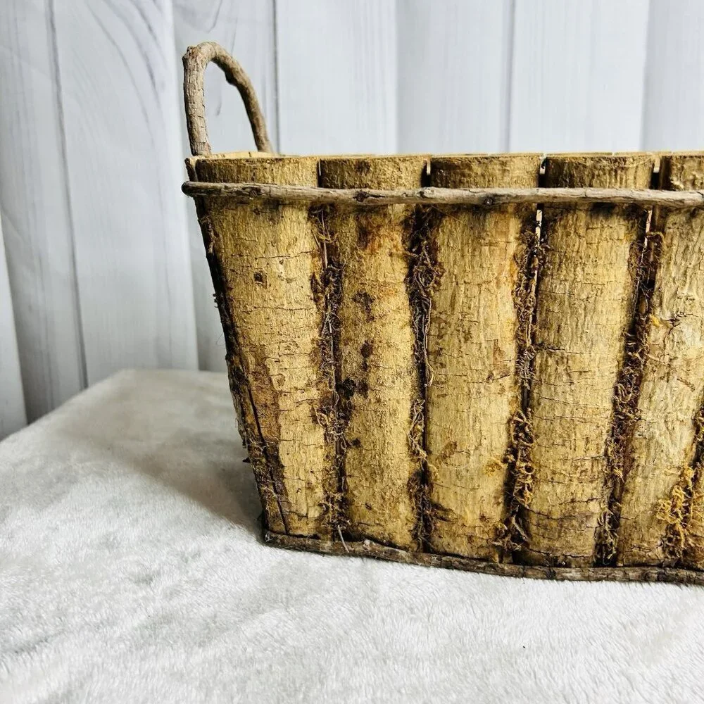 Decorative Wooden Basket Planter with Moss Look 15L x 7.5W x 6.5H